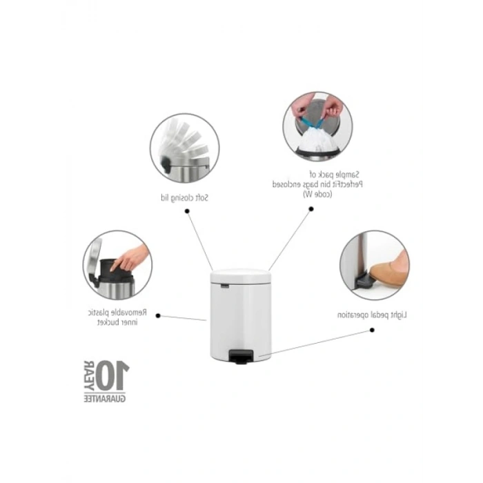 İç Kovalı Beyaz Çöp Kovası, 5 Litre
