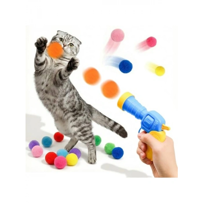 İnteraktif Peluş Top Fırlatan Kedi Oyun Seti - 20 Top