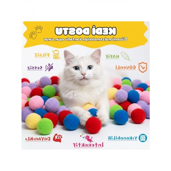 İnteraktif Peluş Top Fırlatan Kedi Oyun Seti - 20 Top
