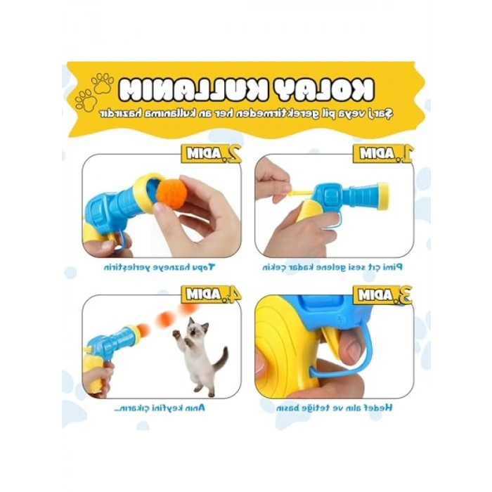İnteraktif Peluş Top Fırlatan Kedi Oyun Seti - 20 Top