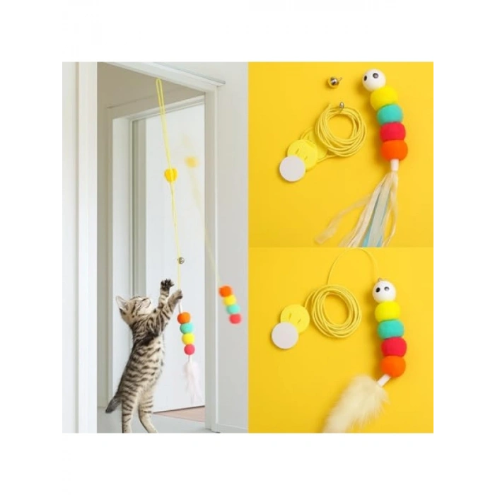 Interaktif Yaylı İpli Kedi Oyuncağı – Renkli Toplu Eğlenceli Tasarım