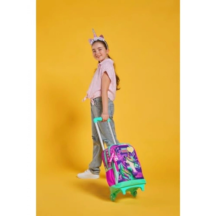 Işıklı Tekerlekli Unicorn Çekçek Okul Çantası - Kız Çocuk