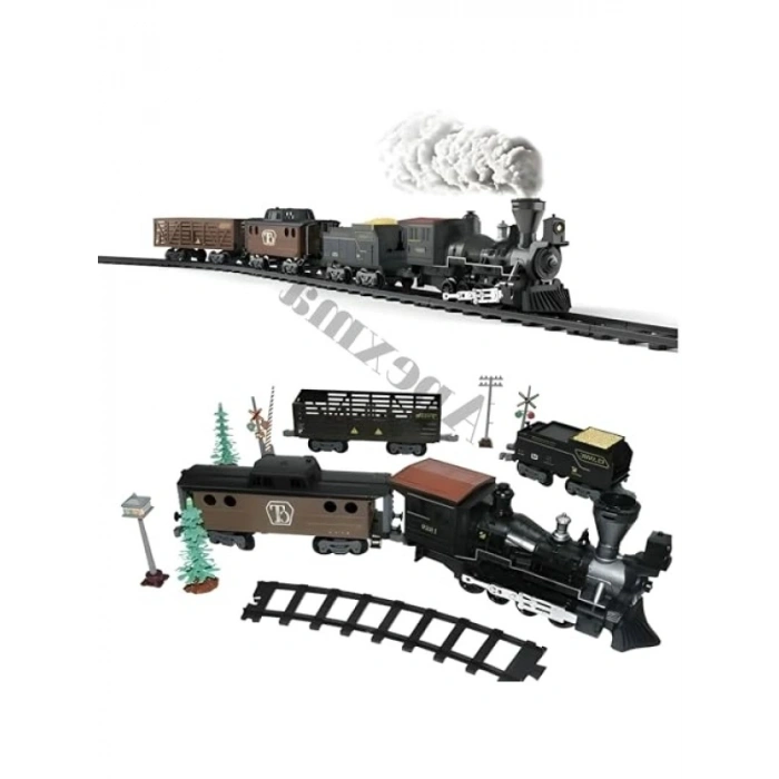 Işıklı ve Sesli Buhar Çıkartan Tren Seti - 29 Parça