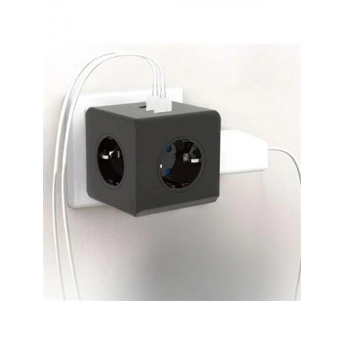 Isıya Dayanıklı 3 Priz ile 3 USB Girişli Küp Priz