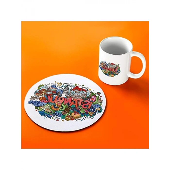 İstanbul Temalı Kupa Fincan ve Mouse Pad Seti 20x20 cm