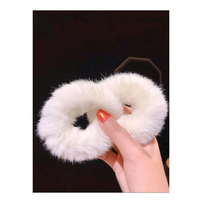Kadın ve Çocuklar için 2li Beyaz Peluş Lastik Toka Seti