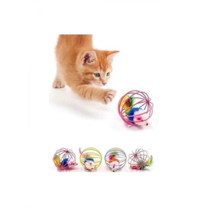 Kafesli Renkli Kedi Köpek Oyun Topu (6 cm)
