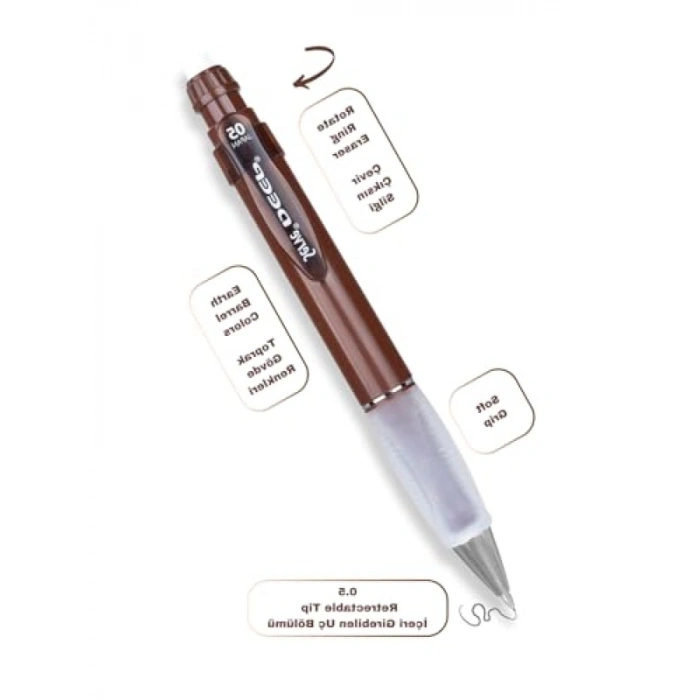 Kahverengi 0,5 mm Kalem ve Silgi Yedekli Set