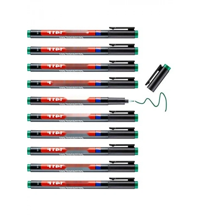 Kalıcı Yeşil Asetat Kalemi - 10lu Set, 0.6 mm Yuvarlak Uç