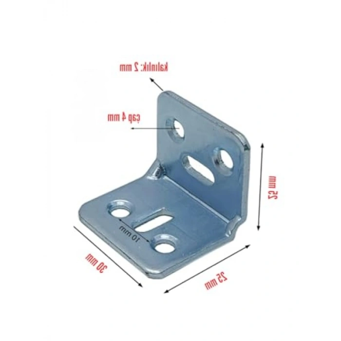 Kaliteli L Tipi Metal Köşebent, 30x25x25mm, Gümüş Renk, 10 Adet Vida ile
