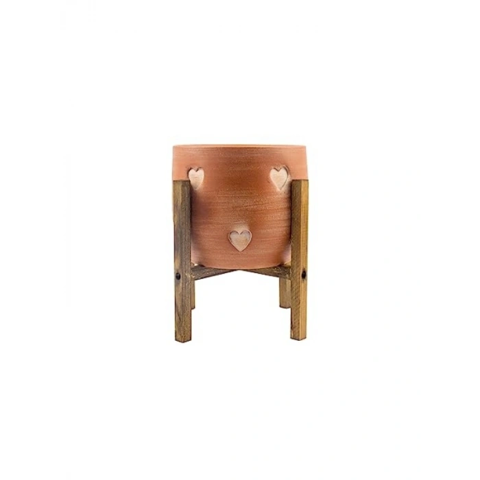 Kalp Desenli 19 CM Toprak Saksı - 4 Ayaklı Şık Tasarım