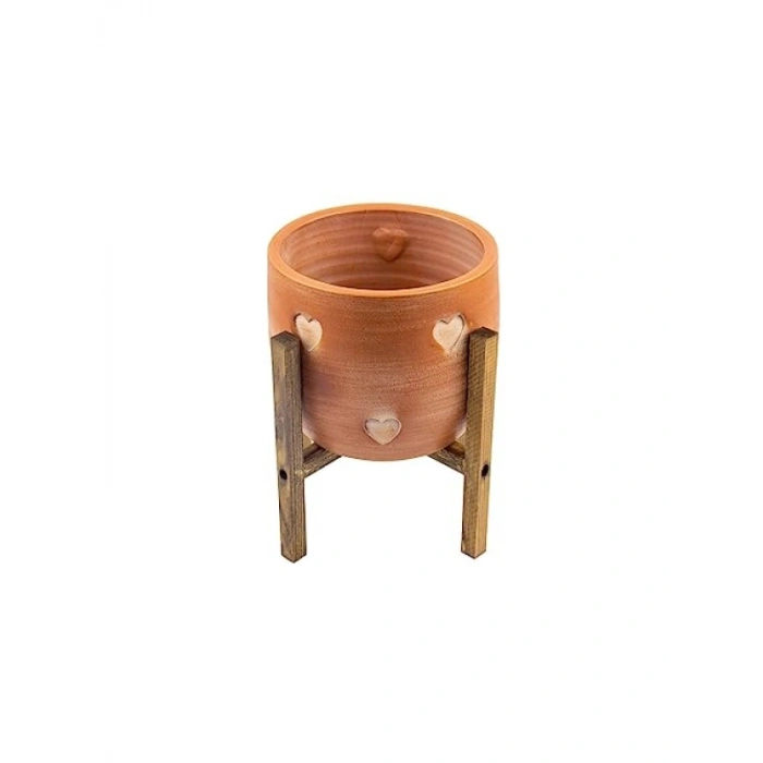 Kalp Desenli 19 CM Toprak Saksı - 4 Ayaklı Şık Tasarım