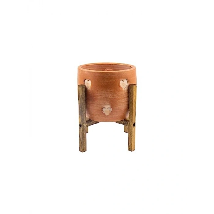 Kalp Desenli 19 CM Toprak Saksı - 4 Ayaklı Şık Tasarım