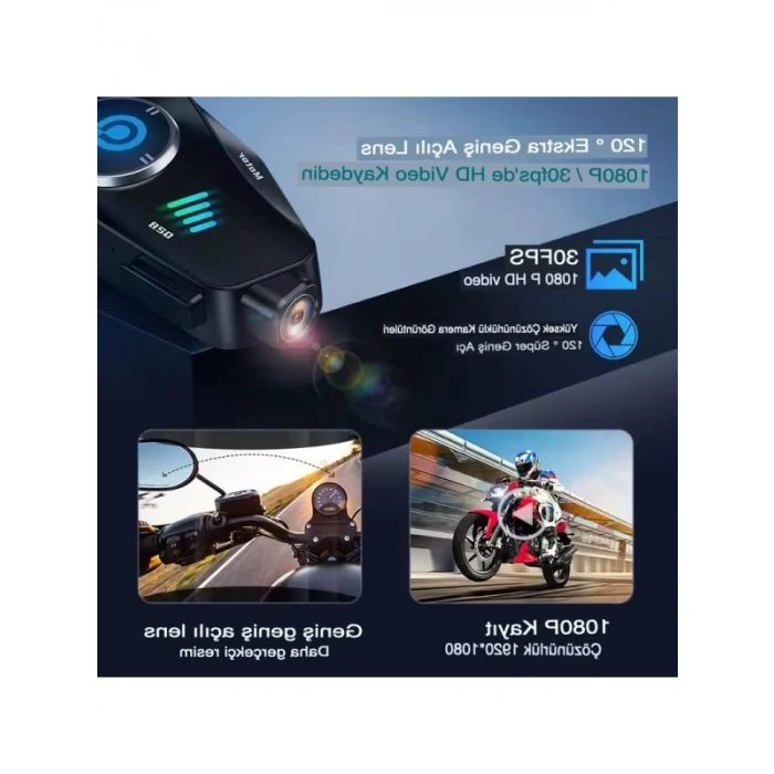 Kameralı Motosiklet Kask İnterkom - Bluetooth 5.0, 1080p HD Video Kayıt