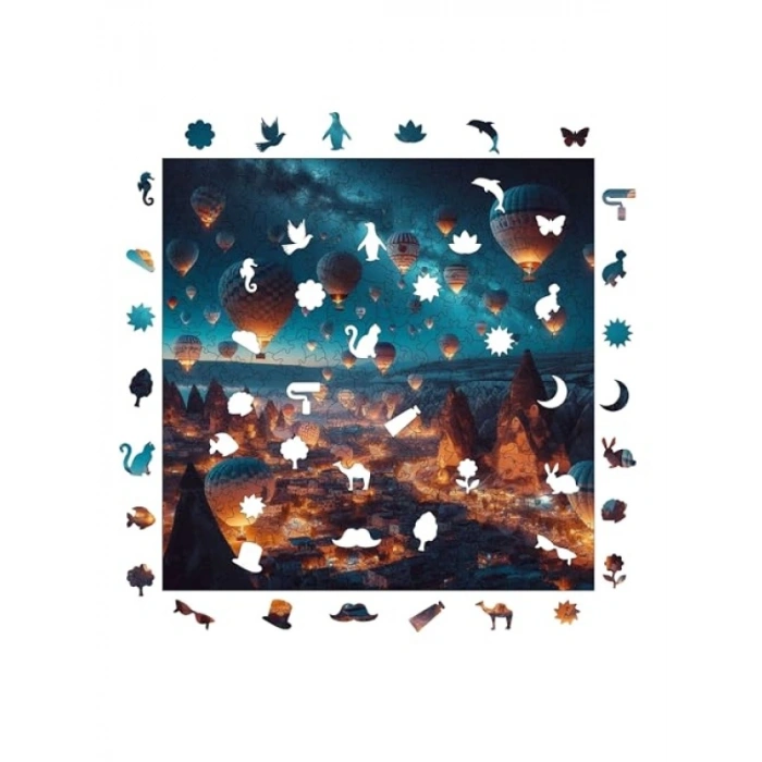 Kapadokya Temalı Ahşap Puzzle, 353 Parça, 29 x 29 cm, Yapıştırıcı Folyo Dahil