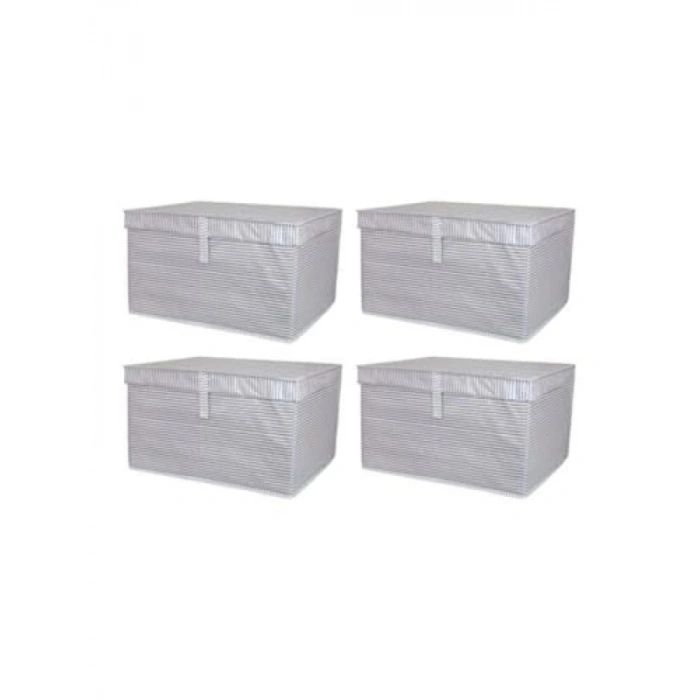Kapaklı Çok Amaçlı Çamaşır Saklama Kutusu - 4 Adet, 50x40x30 cm, Gri