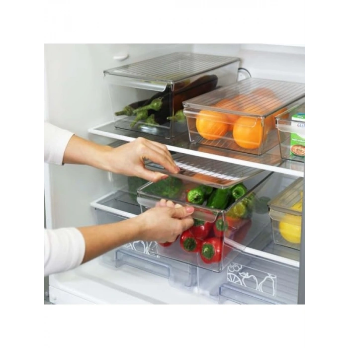 Kapaklı Şeffaf PET Buzdolabı Düzenleyici (XL)