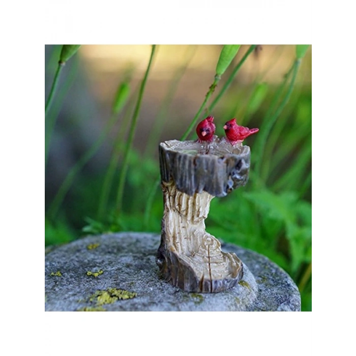 Kardinalli Minyatür Kuş Banyo Heykeli, 7,62 cm
