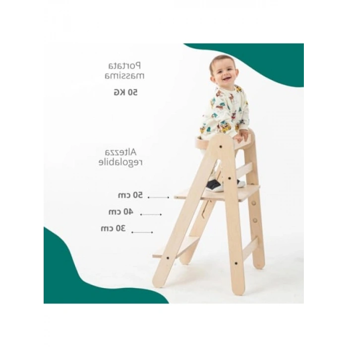 Katlanabilir Ahşap Öğrenme Kulesi - 3 Ayarlanabilir Yükseklik