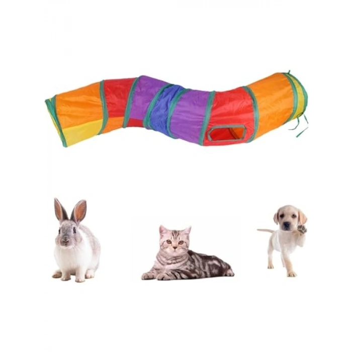 Katlanabilir Gökkuşağı Renkli Kedi ve Köpek Oyun Tüneli