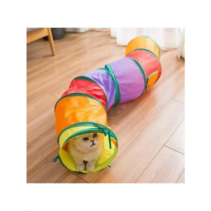 Katlanabilir Gökkuşağı Renkli Kedi ve Köpek Oyun Tüneli