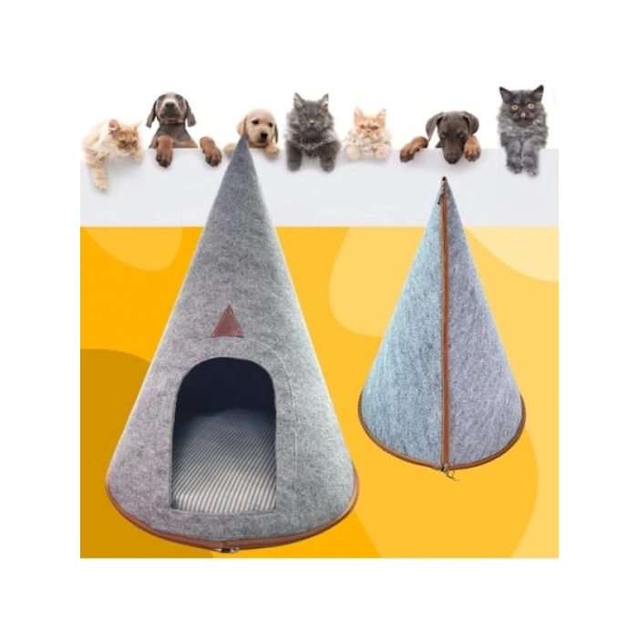 Katlanabilir Kedi Evi - Taşınabilir, Kolay Kurulum, Isı Yalıtımlı, Gri