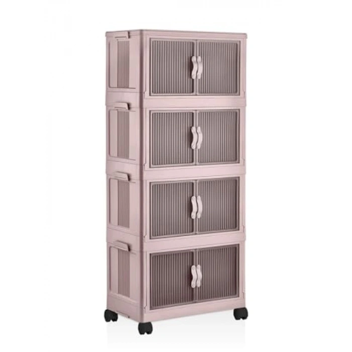 Katlanabilir Modüler Dolap, 4 Bölmeli, 54 cm x 31,7 cm x 127 cm (Şeker Pembe)