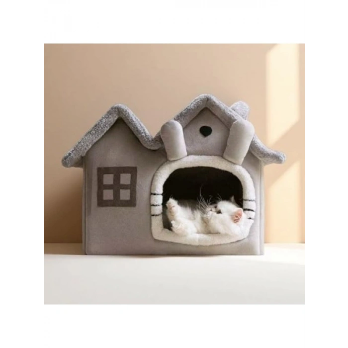 Katlanabilir Peluş Kedi Evi, 45x45 cm Yumuşak Yatak