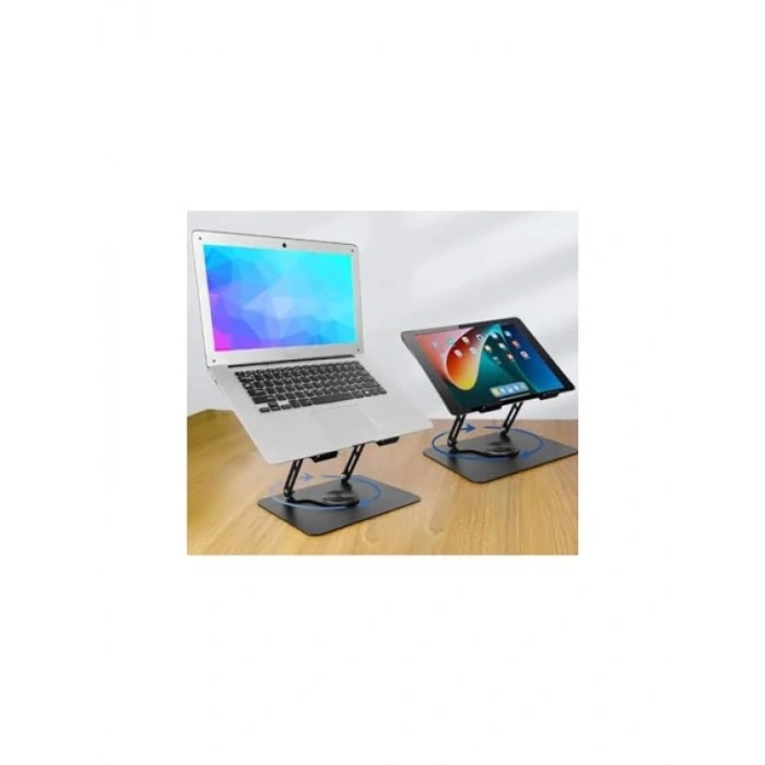 Katlanabilir Taşınabilir Laptop Standı - 360 Derece Döner Taban, Koyu Gri