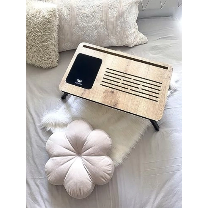 Katlanır Ayaklı Laptop Sehpası - Tablet ve Telefon Bölmesi