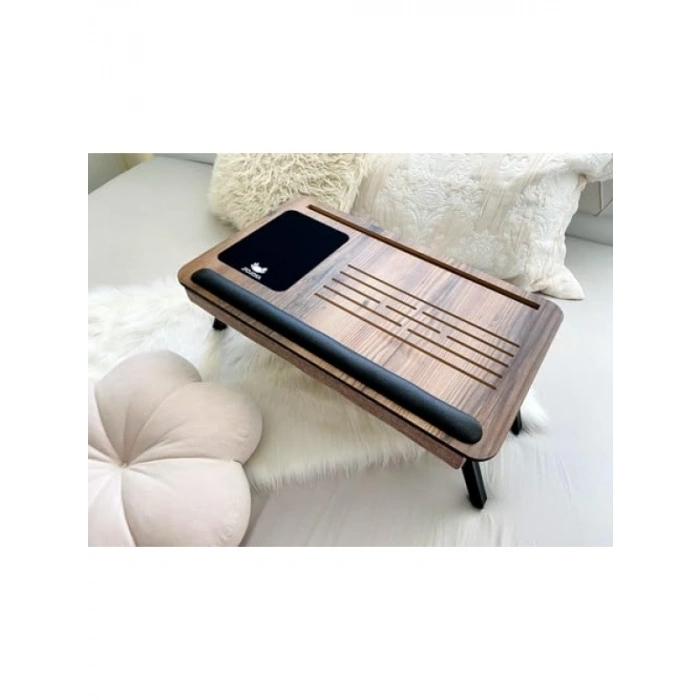 Katlanır Ayaklı Laptop Sehpası - Telefon ve Tablet Bölmeli, Minderli
