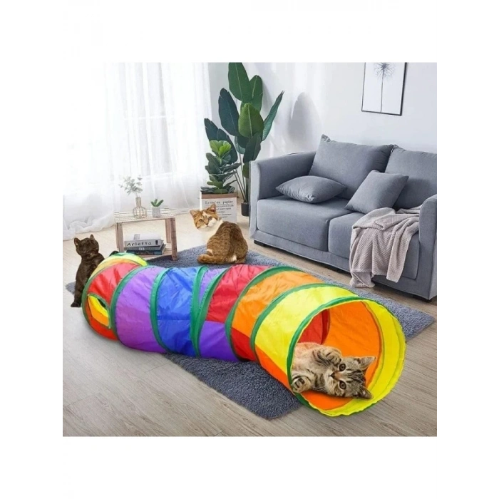 Katlanır Polyester Kedi Tüneli, Gökkuşağı Desen