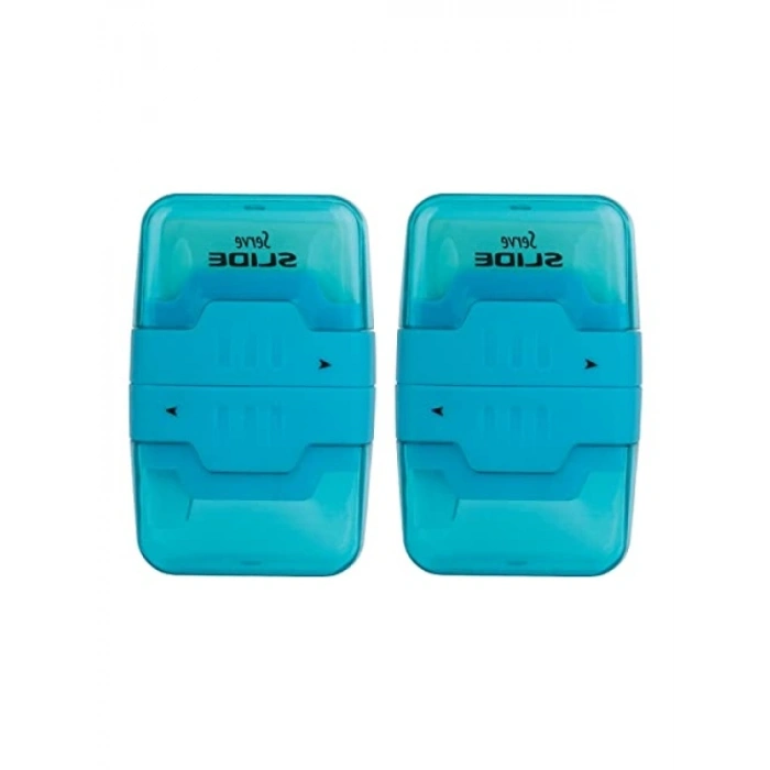 Kaydırmalı Silgili Kalemtıraş - Mavi, 2li Set