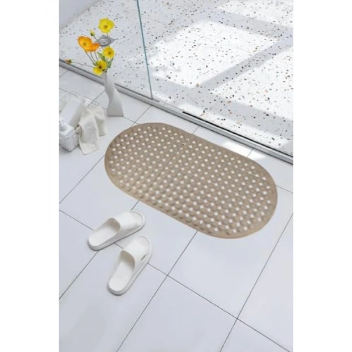 Kaydırmaz Oval Banyo Paspası - Vantuzlu, 66,5 x 36,5 cm, Taba Renk