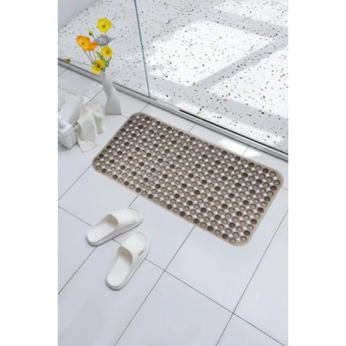 Kaydırmaz Vantuzlu Banyo Paspası - 66,5 x 36,5 cm, Siyah Yuvarlak Desen