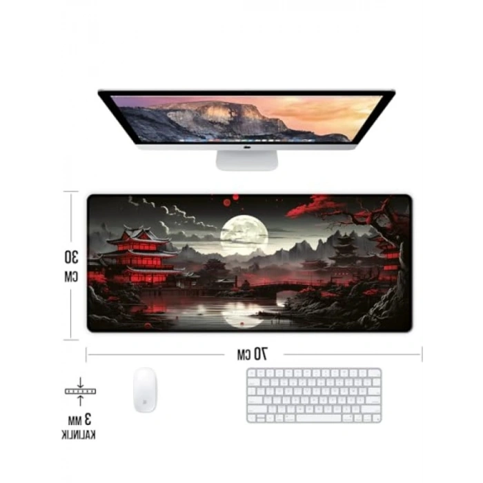 Kaymaz Oyun Masası İçin Japon Minka Temalı Klavye Mouse Pad (70x30 cm)