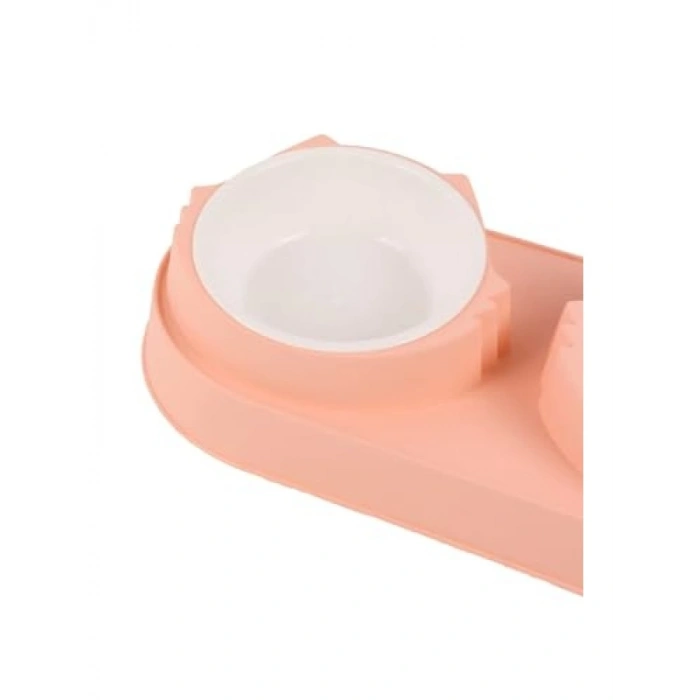 Kaymaz Tabanlı Çift Hazneli Plastik Mama ve Su Kabı – Yeşil
