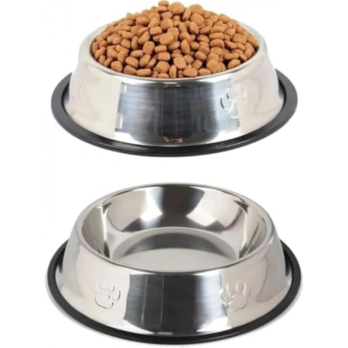 Kaymaz Tabanlı Paslanmaz Çelik Kedi ve Köpek Mama Kabı, 16 cm