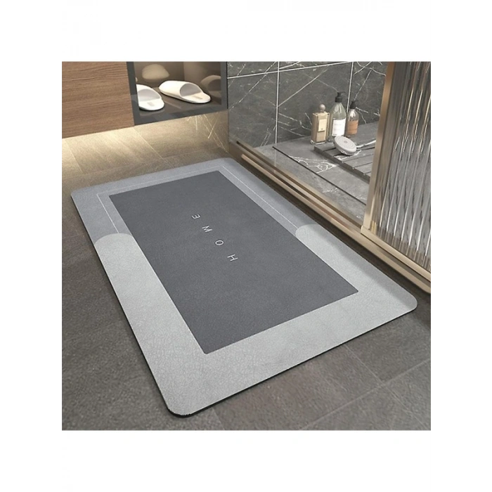 Kaymaz Tabanlı Süper Emici Banyo Paspası, 50x70 cm, Gri