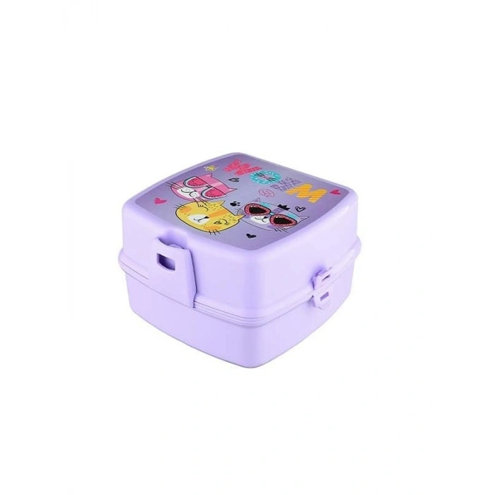 Kedi Baskılı 4 Bölmeli Beslenme Çantası - Sızdırmaz Kapaklı