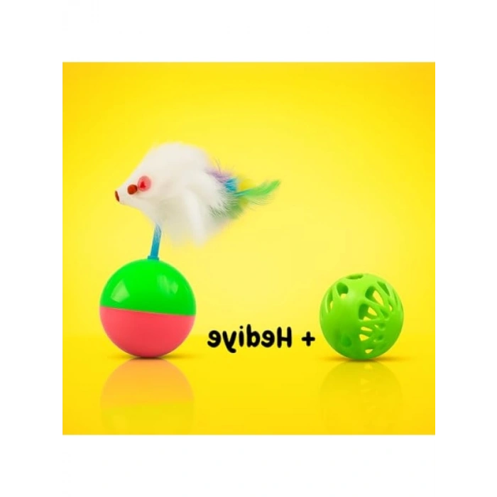 Kedi Oyuncağı Seti, Tüylü Fare ve Zilli Top, 2 Parça