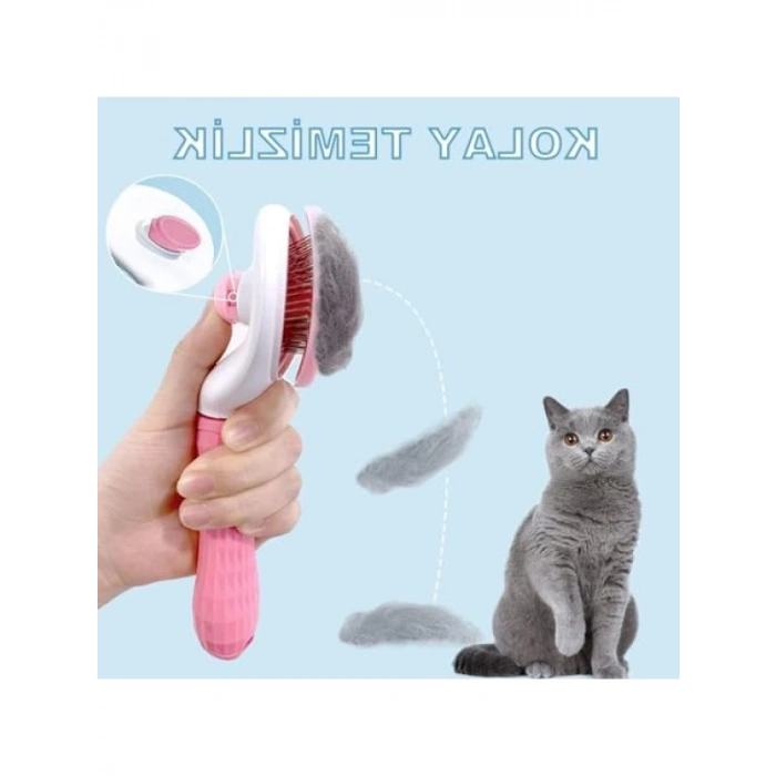 Kedi ve Köpek İçin Kendi Kendini Temizleyen Tüy Tarağı (Pembe)
