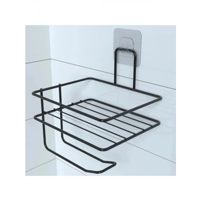 Kendiliğinden Yapışkanlı Tuvalet Kağıdı Tutacağı - Siyah Metal