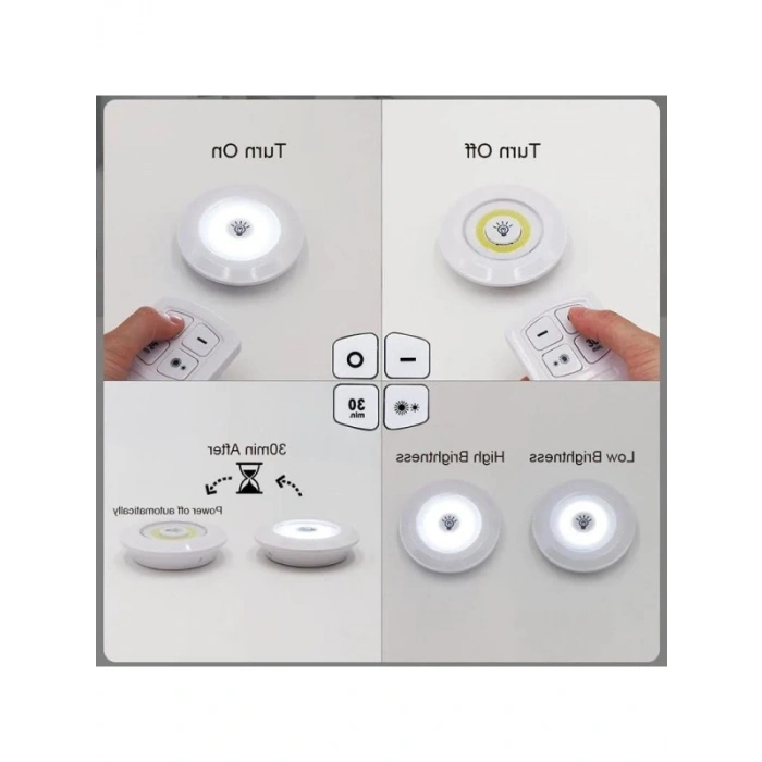 Kendinden Yapışkanlı LED Işık Paketi - Uzaktan Kumandalı, 3 Adet