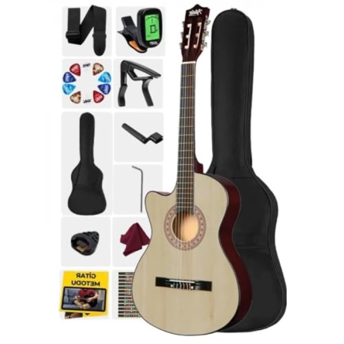 Kesik Klasik Gitar Seti - 4/4 Yetişkin Boy, Doğal Renk