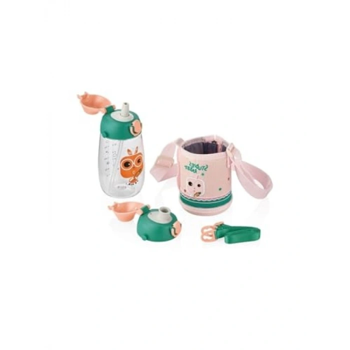 Kılıflı Kapaklı Pipetli Su Matarası, 480 ml