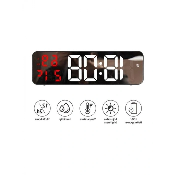 Kırmızı LED Ekranlı Nem Ölçer ve Masa Alarm Saati