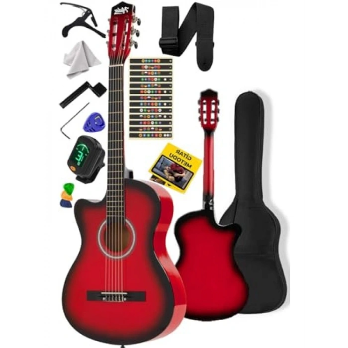 Kırmızı Renk Kesik Klasik Gitar - 4/4 Yetişkin Boy