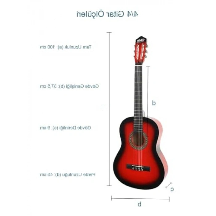 Kırmızı Renk Klasik Gitar - 4/4 Yetişkin Boy Tam Set