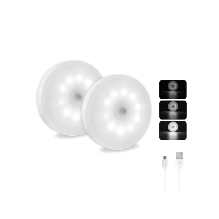 Kısılabilir Hareket Sensörü Gece Lambası, USB Şarj Edilebilir, 10 LED